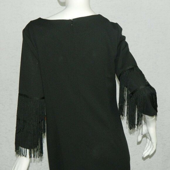 ILE New York Dress Black Sheath Fringe Sleeves 12 - Picture 6 of 12